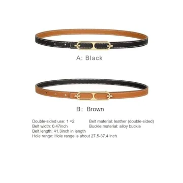 SUPLEAP Women's Reversible Leather Belt Gold Buckle