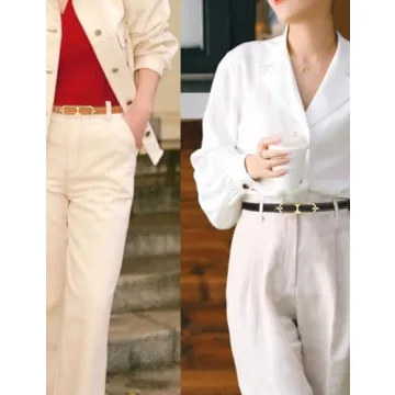 SUPLEAP Women's Reversible Leather Belt Gold Buckle