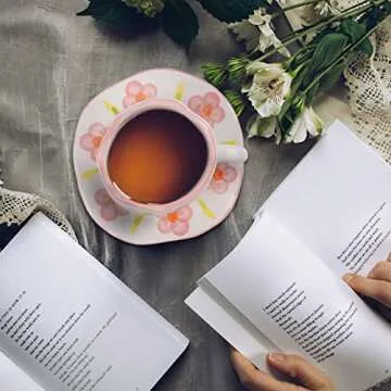 Koythin Handmade Ceramic Coffee Mug with Saucer