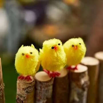 WEWILL Chenille Easter Chicks Pack of 36 Small Cute Fully Yellow Party Favors Kids Easter Egg Bonnet Decoration 1 1/2-Inch