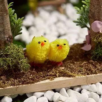 WEWILL Chenille Easter Chicks Pack of 36 Small Cute Fully Yellow Party Favors Kids Easter Egg Bonnet Decoration 1 1/2-Inch