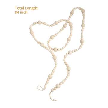 Wood Bead Garland Without Tassels, 84 Inch Natural Wooden Beads Garland, 7 Feet Handmade Boho Decor, Coffee Table Decor