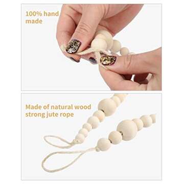 Wood Bead Garland Without Tassels, 84 Inch Natural Wooden Beads Garland, 7 Feet Handmade Boho Decor, Coffee Table Decor