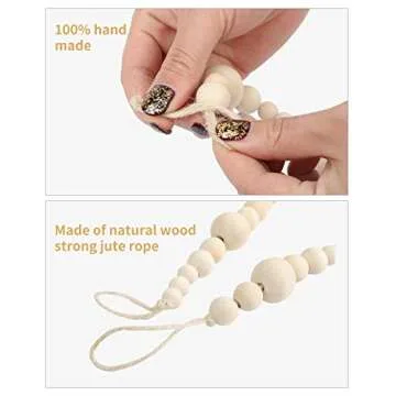 Wood Bead Garland Without Tassels, 84 Inch Natural Wooden Beads Garland, 7 Feet Handmade Boho Decor, Coffee Table Decor