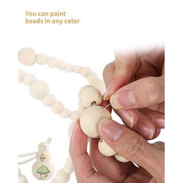 Wood Bead Garland Without Tassels, 84 Inch Natural Wooden Beads Garland, 7 Feet Handmade Boho Decor, Coffee Table Decor