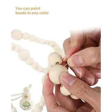 Wood Bead Garland Without Tassels, 84 Inch Natural Wooden Beads Garland, 7 Feet Handmade Boho Decor, Coffee Table Decor