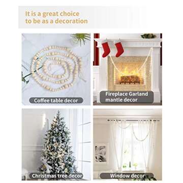 Wood Bead Garland Without Tassels, 84 Inch Natural Wooden Beads Garland, 7 Feet Handmade Boho Decor, Coffee Table Decor