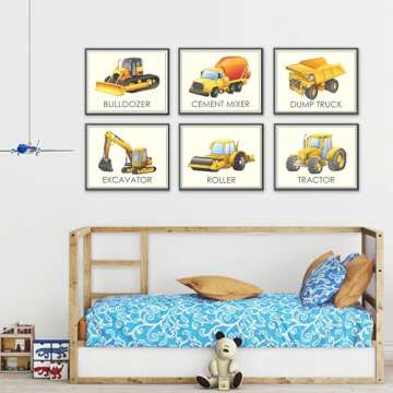 Boys Trucks Construction Wall Décor (Set of 6) Art Print - 8x10 (Unframed) | Room Décor for Little Builders and Truck Enthusiasts | Living Room Décor for Boys | Inspire Imagination and Adventure