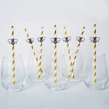 Bumble Bee Paper Straw Decor, Boy Girl Bee Day Gender Reveal Decorations, Bee Straws, Bumble Bee Par...