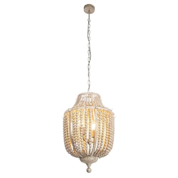 Round Wood Beaded Chandelier Rustic Bohemian Lighting