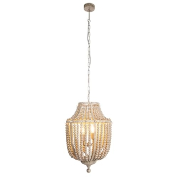 Round Wood Beaded Chandelier Rustic Bohemian Lighting