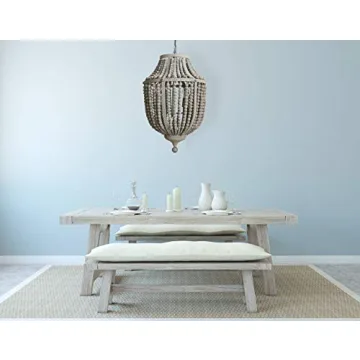 Round Wood Beaded Chandelier Rustic Bohemian Lighting
