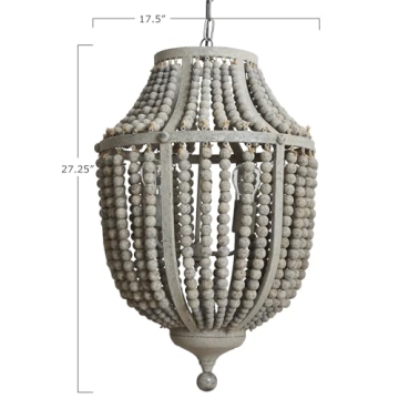 Round Wood Beaded Chandelier Rustic Bohemian Lighting