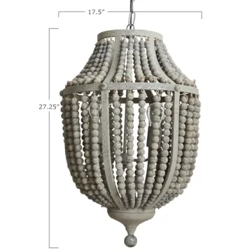 Round Wood Beaded Chandelier Rustic Bohemian Lighting