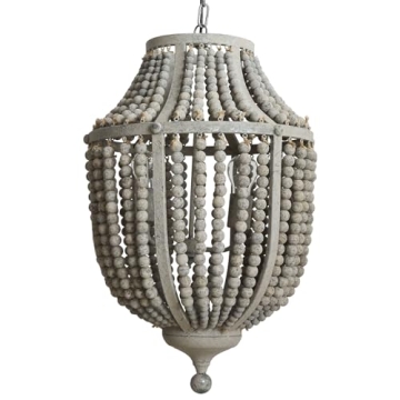 Round Wood Beaded Chandelier Rustic Bohemian Lighting