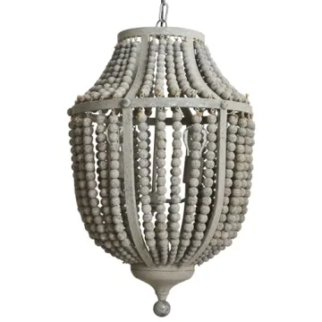 Round Wood Beaded Chandelier Rustic Bohemian Lighting