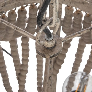 Round Wood Beaded Chandelier Rustic Bohemian Lighting