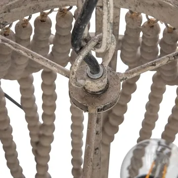 Round Wood Beaded Chandelier Rustic Bohemian Lighting