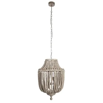 Round Wood Beaded Chandelier Rustic Bohemian Lighting