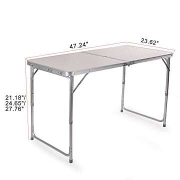 H&B Luxuries Portable Height Adjustable Aluminum Folding Camping Table with Parasol Hole FT-ACFT1