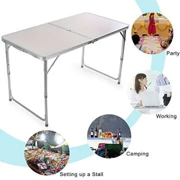 H&B Luxuries Portable Height Adjustable Aluminum Folding Camping Table with Parasol Hole FT-ACFT1