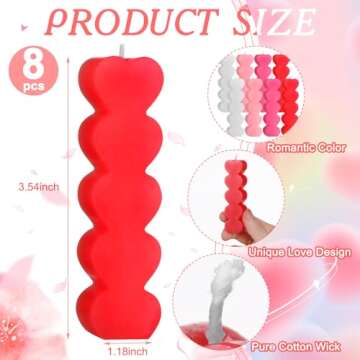 Jutom 8 Pcs Valentine's Day Heart Candle Burning Heart Shaped Candles White Pink Red Romantic Soy Pi...