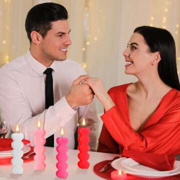 Jutom 8 Pcs Valentine's Day Heart Candle Burning Heart Shaped Candles White Pink Red Romantic Soy Pillar Candles Delicate Valentine Gift for Wedding Birthday Spa Home Decor, 4 Colors