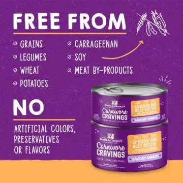 Stella & Chewy’s Carnivore Cravings Savory Shreds Cans – Grain Free, Protein Rich Wet Cat Food – Cage-Free Chicken & Grass-Fed Beef Recipe – (2.8 Ounce Cans, Case of 12)