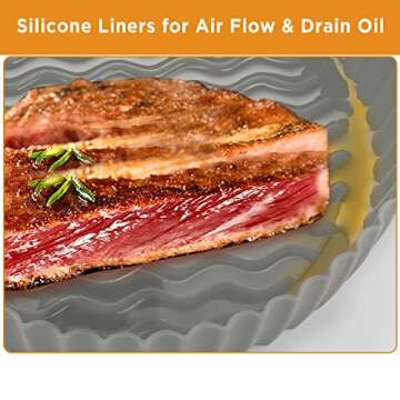 OUTXE 2 Pack Air Fryer Silicone Baking Tray 7.5inch for 3 to 5 Qt Reusable Air Fryer Round Silicone Insert for Air Fryer Easy Cleaning Silicone Pot for Oven Accessories (Blue+Grey)