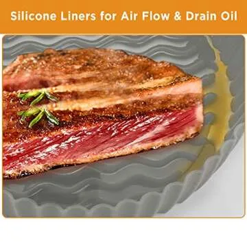 OUTXE 2 Pack Air Fryer Silicone Baking Tray 7.5inch for 3 to 5 Qt Reusable Air Fryer Round Silicone Insert for Air Fryer Easy Cleaning Silicone Pot for Oven Accessories (Blue+Grey)