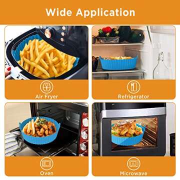 OUTXE 2 Pack Air Fryer Silicone Baking Tray 7.5inch for 3 to 5 Qt Reusable Air Fryer Round Silicone Insert for Air Fryer Easy Cleaning Silicone Pot for Oven Accessories (Blue+Grey)