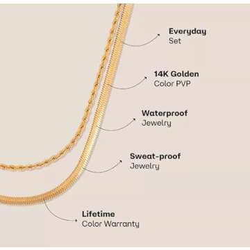 Hey Harper Gold Layered Herringbone Necklace For Women Nassau Set - Waterproof Sweatproof Non Tarnish Jewerly Gift for Women - 14K PVD Layered Stainless Steel Necklace Perfect for Everyday Wear