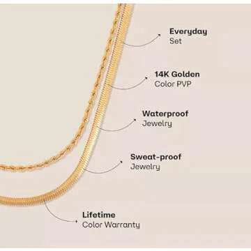 Hey Harper Gold Layered Herringbone Necklace For Women Nassau Set - Waterproof Sweatproof Non Tarnish Jewerly Gift for Women - 14K PVD Layered Stainless Steel Necklace Perfect for Everyday Wear