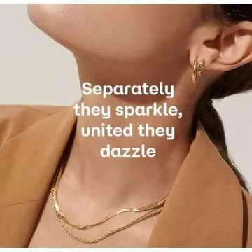 Hey Harper Gold Layered Herringbone Necklace For Women Nassau Set - Waterproof Sweatproof Non Tarnish Jewerly Gift for Women - 14K PVD Layered Stainless Steel Necklace Perfect for Everyday Wear