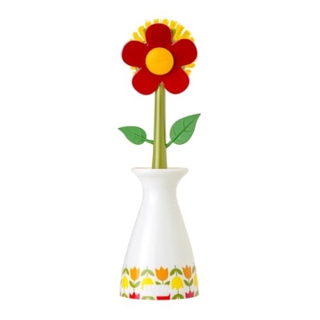 Vigar Flower Power Dish Brush with Vase Brush Holder, Dish Brush with Handle for Pot Scrubber, Dishe...