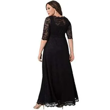 Kiyonna Women’s Plus Size Leona Lace Gown for Weddings, Maxi Dress with Pockets, 3/4 Sleeves