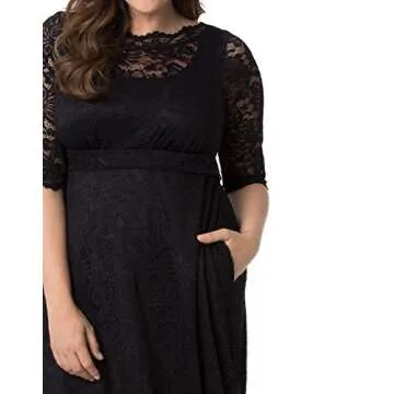 Kiyonna Women's Elegant Plus Size Lace Evening Gown with Pockets