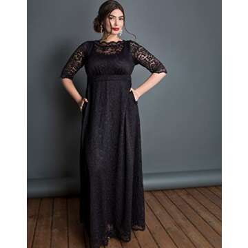 Kiyonna Women's Elegant Plus Size Lace Evening Gown with Pockets