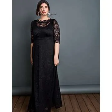 Kiyonna Women's Elegant Plus Size Lace Evening Gown with Pockets