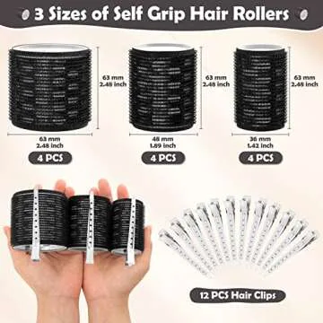 Thermal Rollers 24PCS Jumbo Hair Curlers with Clips, Large Rollers Set with 63mm 48mm 36mm Self Grip for Long Medium Short Hair Volume