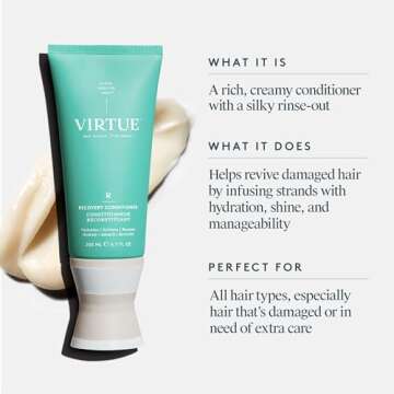 VIRTUE Recovery Conditioner with Keratin Hydrates, Softens, and Renews Damaged Hair, Sulfate Free, C...