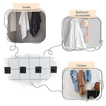 SAYONEYES Matte Black Self Adhesive Towel Hooks for Bathroom Wall Door Mounted - SUS304 Stainless Steel Strong Strips Stick on 3M Wall Hooks for Hanging Coat, Hat, Bag, Key, Jacket – 4 Pack