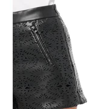 Ramy Brook Women's Brylee Lasercut Faux Leather Shorts - Chic Mid-Thigh Style for Effortless Eleganc...