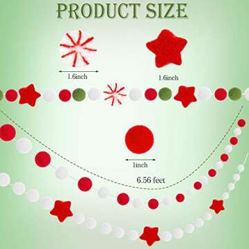 Tatuo 3 Pieces Christmas Felt Ball Garland Felt Banner Felt Ball Garland Candy Pom Pom Garland 1 Inch (2.5 cm) Wool Felt Balls Banner for Christmas Holiday Party Home Wall Decoration, White and Red