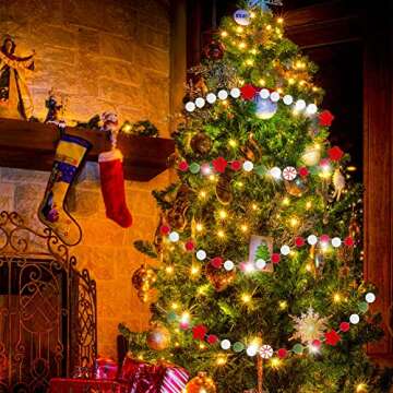 Tatuo 3 Pieces Christmas Felt Ball Garland Felt Banner Felt Ball Garland Candy Pom Pom Garland 1 Inch (2.5 cm) Wool Felt Balls Banner for Christmas Holiday Party Home Wall Decoration, White and Red