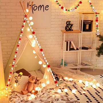 Tatuo 3 Pieces Christmas Felt Ball Garland Felt Banner Felt Ball Garland Candy Pom Pom Garland 1 Inch (2.5 cm) Wool Felt Balls Banner for Christmas Holiday Party Home Wall Decoration, White and Red