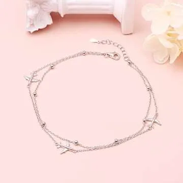 Yearace Airplane Jelwery S925 Sterling Silver Airplane Anklet for Women Jelwery for Stewardess Flight Attendants Pilots World Travel Flight Jewelry Best Mothers Day