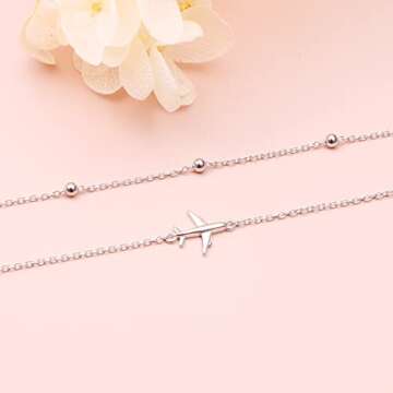 Yearace Airplane Jelwery S925 Sterling Silver Airplane Anklet for Women Jelwery for Stewardess Flight Attendants Pilots World Travel Flight Jewelry Best Mothers Day