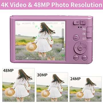 Saneen Digital Camera for Photography, 4K Vlogging Camera for YouTube, 48MP 16X Digital Zoom 2.8” Point and Shoot Camera for Kids, Teens, Beginners, with 32GB SD Card & 2 Rechargeable Batteries -Pink