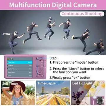 Saneen Digital Camera for Photography, 4K Vlogging Camera for YouTube, 48MP 16X Digital Zoom 2.8” Point and Shoot Camera for Kids, Teens, Beginners, with 32GB SD Card & 2 Rechargeable Batteries -Pink